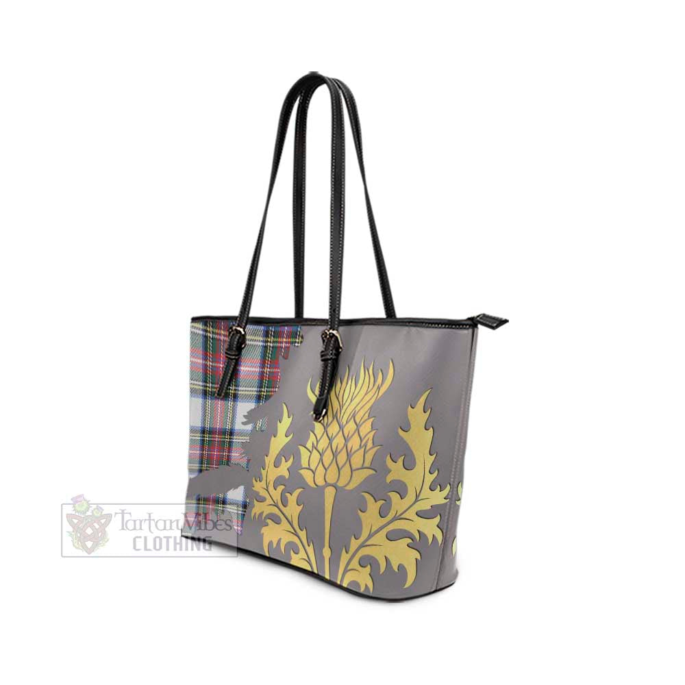 Dennistoun Tartan Leather Tote Bag Gold Thistle Style - Tartan Vibes Clothing