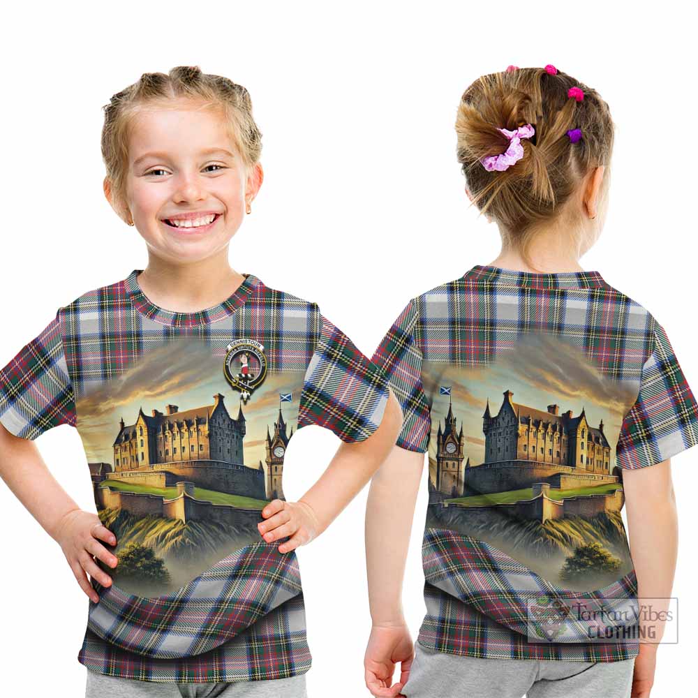 Dennistoun Tartan Family Crest Kid T-Shirt with Scottish Ancient Castle Style - Tartan Vibes Clothing