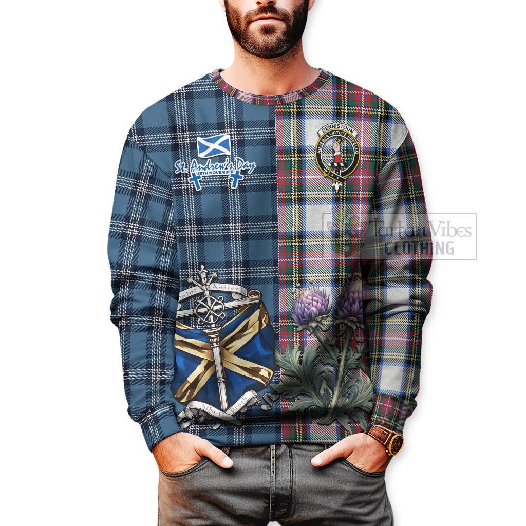 Dennistoun Tartan Sweatshirt Happy St. Andrew's Day Half Tartan Style - Tartan Vibes Clothing