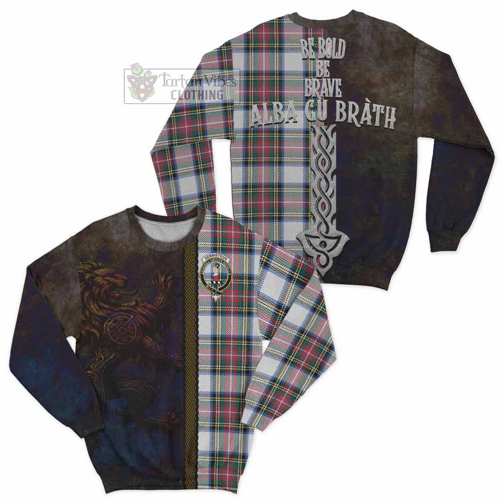 Dennistoun Tartan Family Crest Sweatshirt Alba Gu Brath Be Brave Lion Ancient Style - Tartan Vibes Clothing