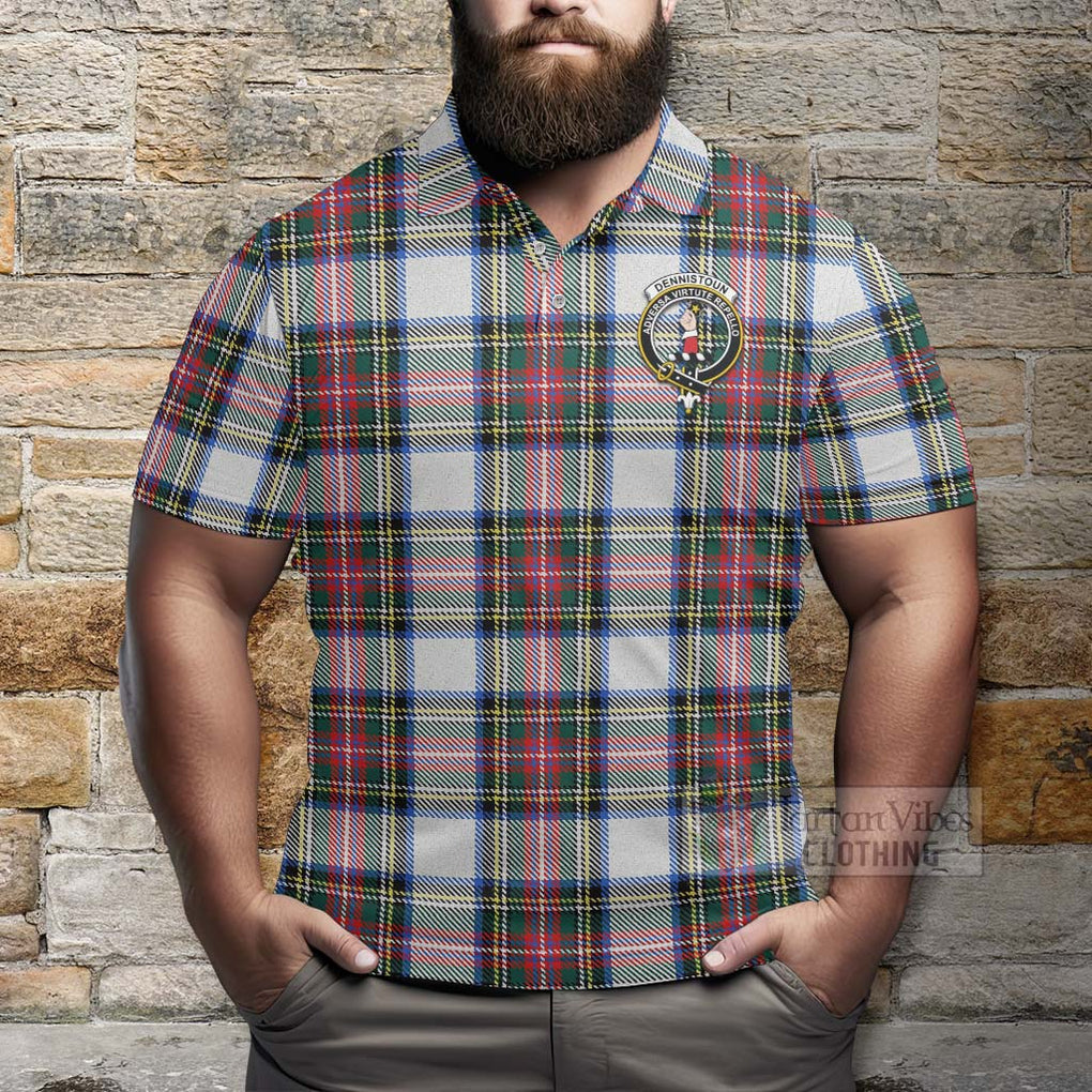 Dennistoun Tartan Polo Shirt with Family Crest Celtic Skull Style - Tartan Vibes Clothing
