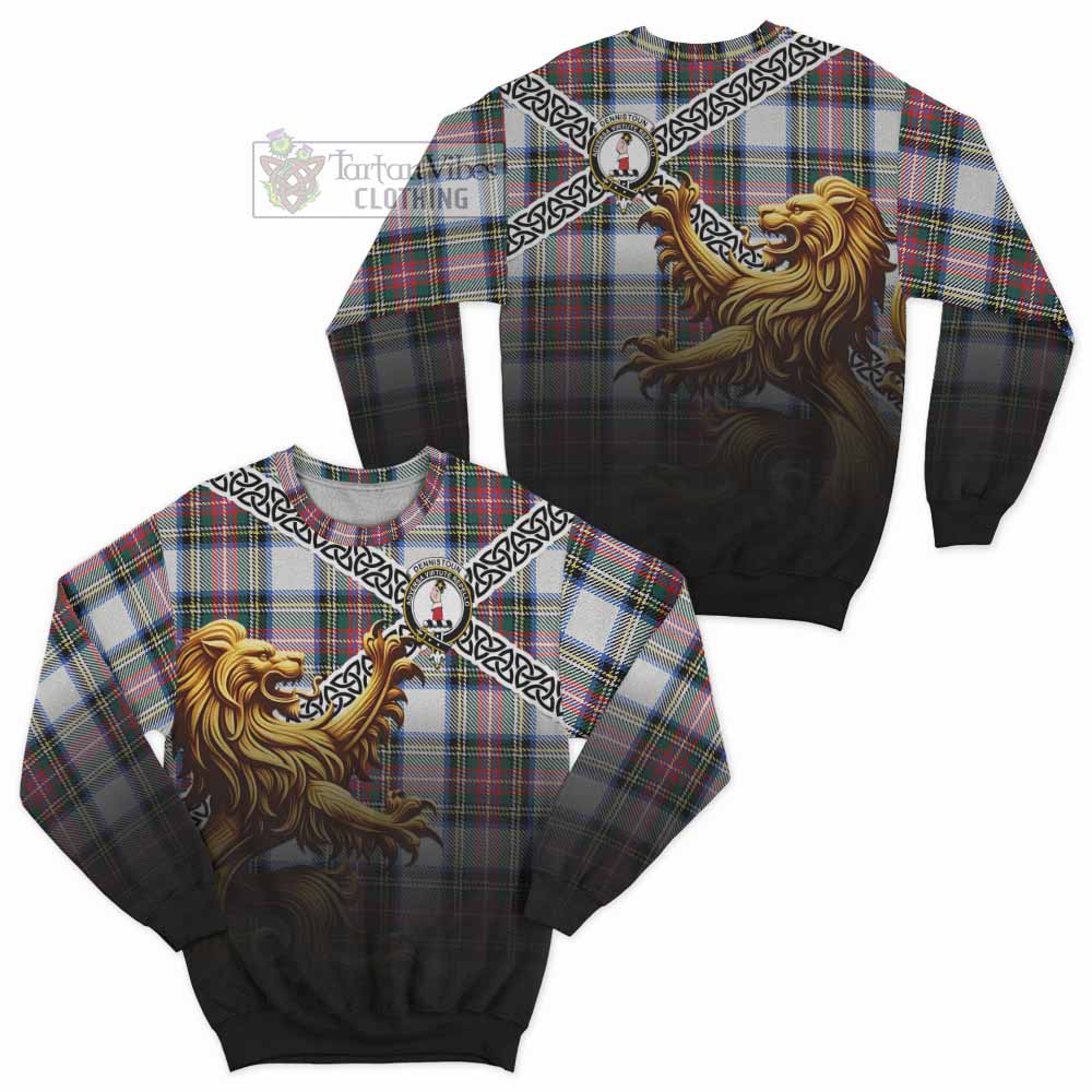 Dennistoun Crest Tartan Sweatshirt with Golden Lion Emblem Celtic Style - Tartan Vibes Clothing