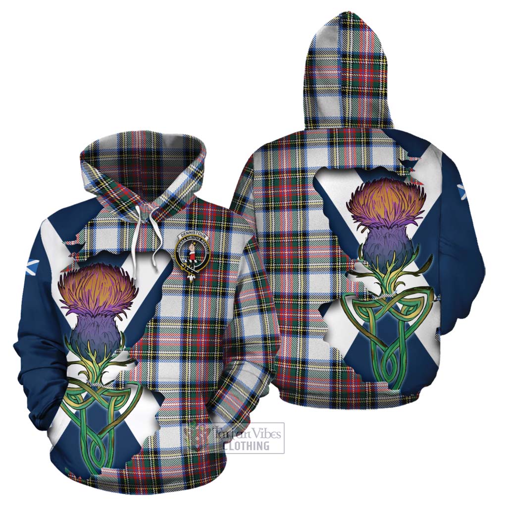 Dennistoun Tartan Family Crest Cotton Hoodie Scottish Thistle Celtic Inspired - Tartan Vibes Clothing