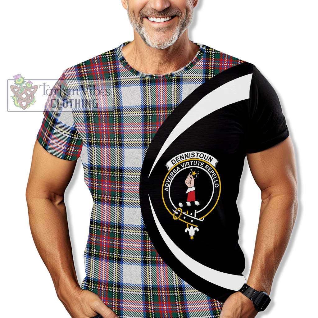 Dennistoun Tartan T-Shirt with Family Crest Circle Style - Tartan Vibes Clothing