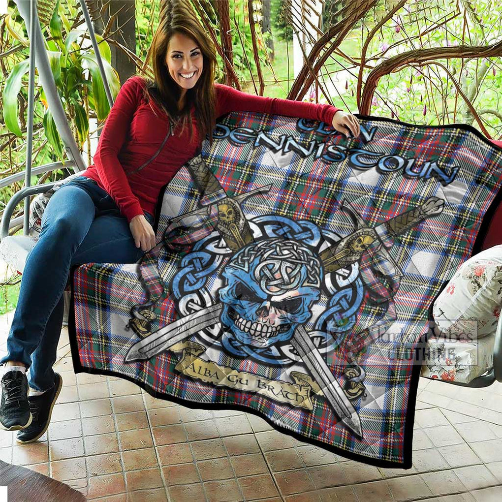 Dennistoun Tartan Quilt with Celtic Skull Alba Gu Brath Style - Tartan Vibes Clothing