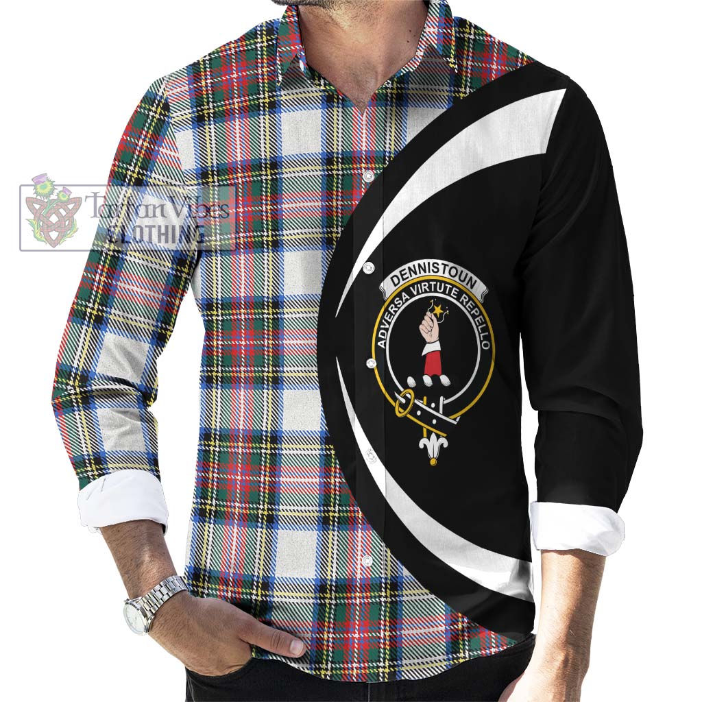 Dennistoun Tartan Long Sleeve Button Up with Family Crest Circle Style - Tartan Vibes Clothing