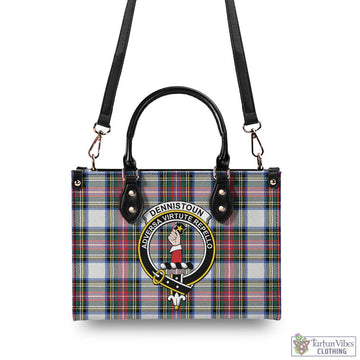 Dennistoun Tartan Luxury Leather Handbags with Family Crest - Tartan Vibes Clothing