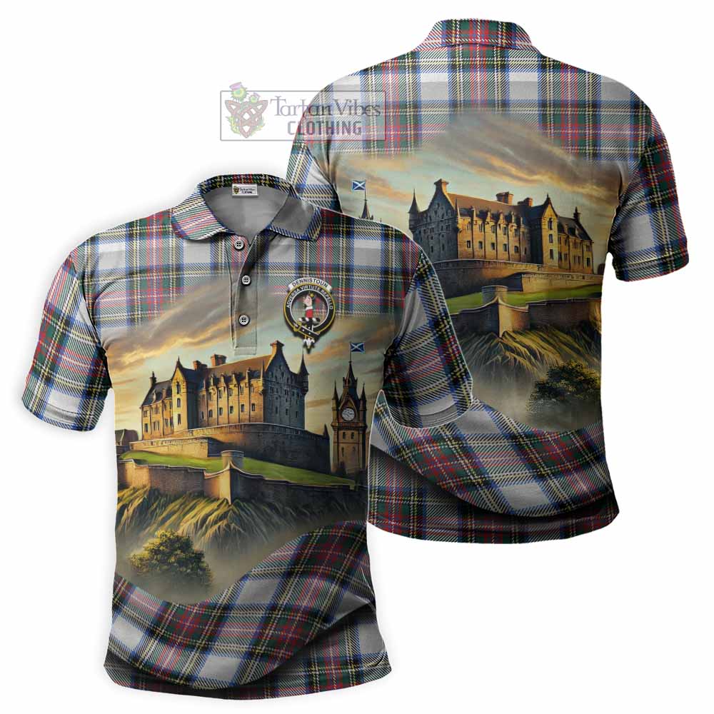 Tartan Vibes Clothing Dennistoun Tartan Family Crest Polo Shirt with Scottish Ancient Castle Stype