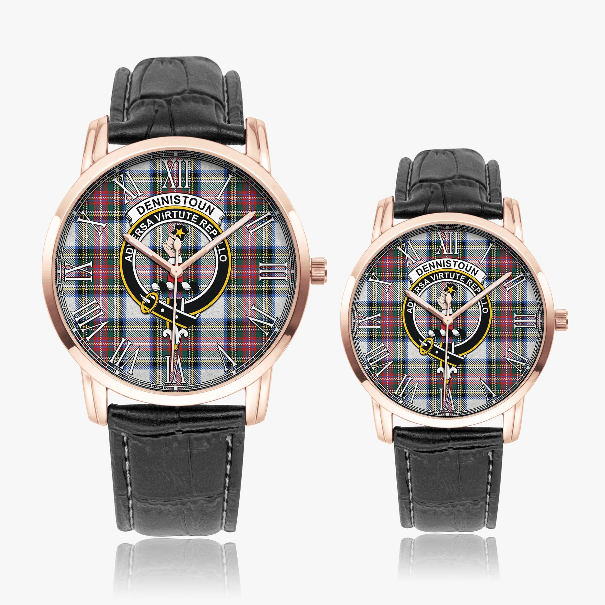 Dennistoun Tartan Family Crest Leather Strap Quartz Watch - Tartan Vibes Clothing