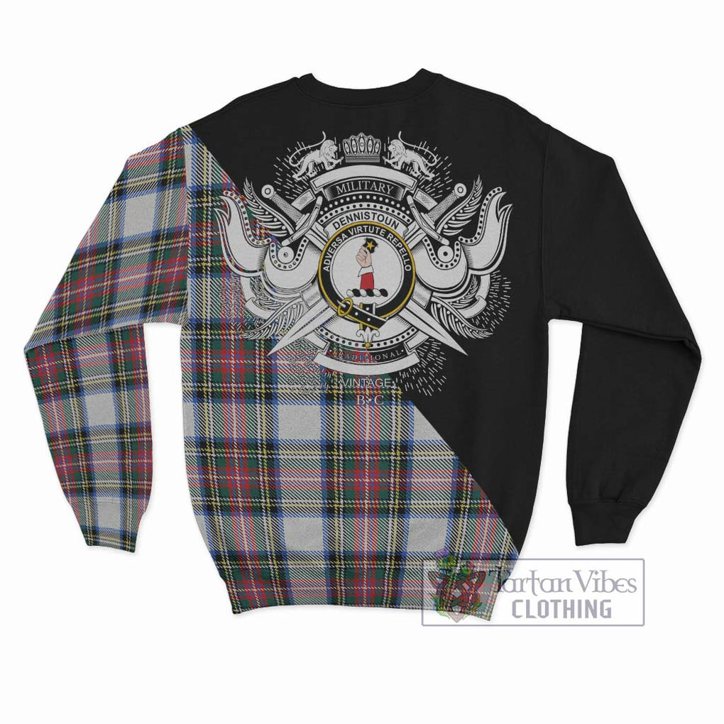 Dennistoun Tartan Sweatshirt with Family Crest and Military Logo Style - Tartan Vibes Clothing