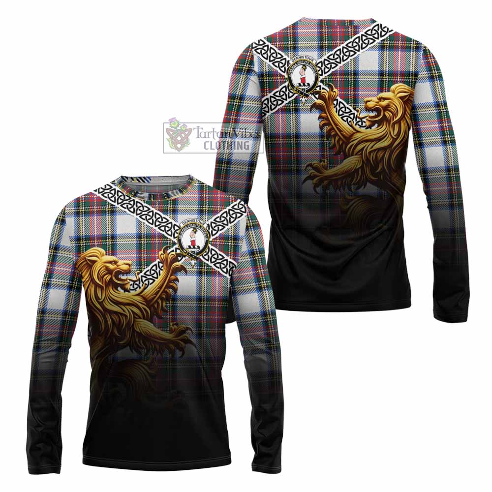 Dennistoun Crest Tartan Long Sleeve T-Shirt with Golden Lion Emblem Celtic Style - Tartan Vibes Clothing