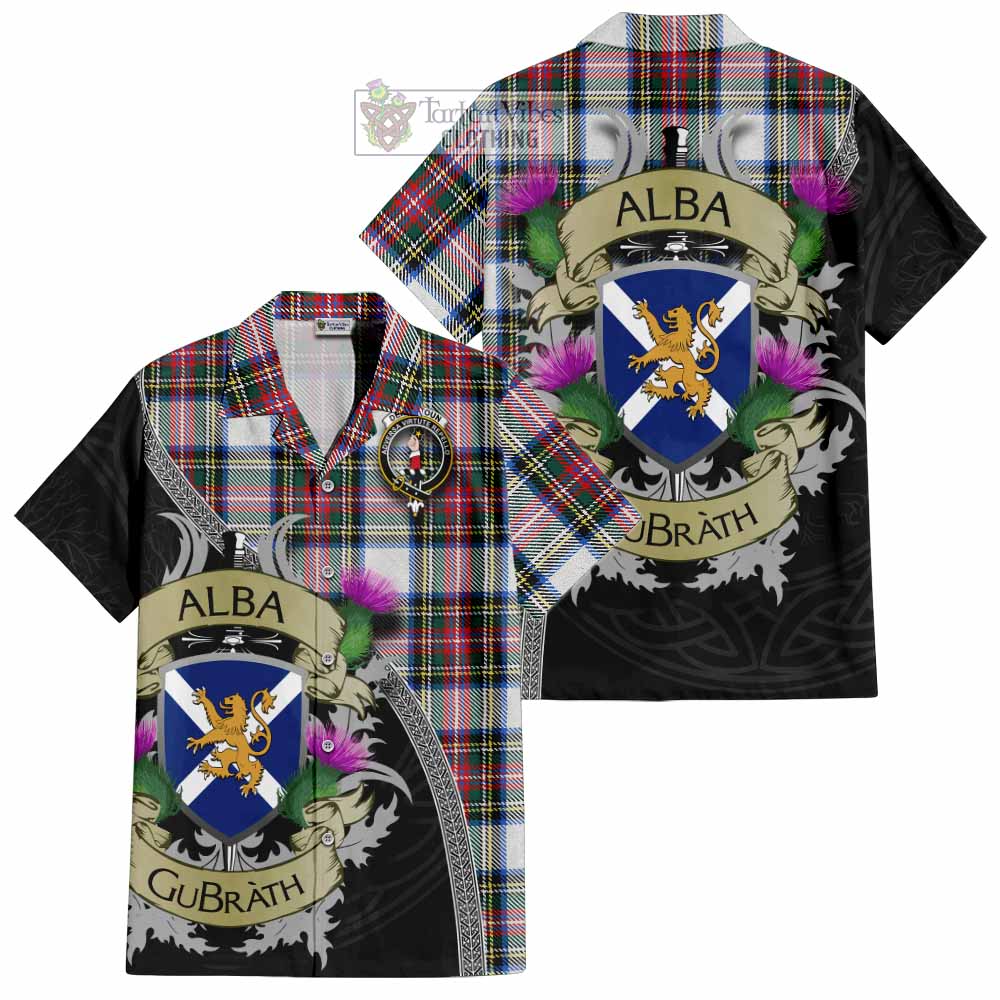 Dennistoun Tartan Family Crest Hawaiian Shirt Lion Rampant Royal Thistle Shield Celtic Inspired - Tartan Vibes Clothing