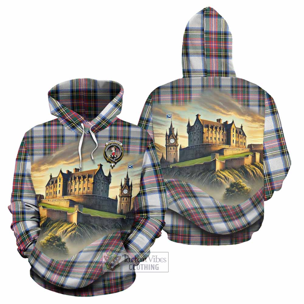 Dennistoun Tartan Family Crest Hoodie with Scottish Ancient Castle Style - Tartan Vibes Clothing
