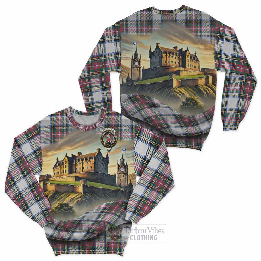 Dennistoun Tartan Family Crest Sweatshirt with Scottish Ancient Castle Style - Tartan Vibes Clothing