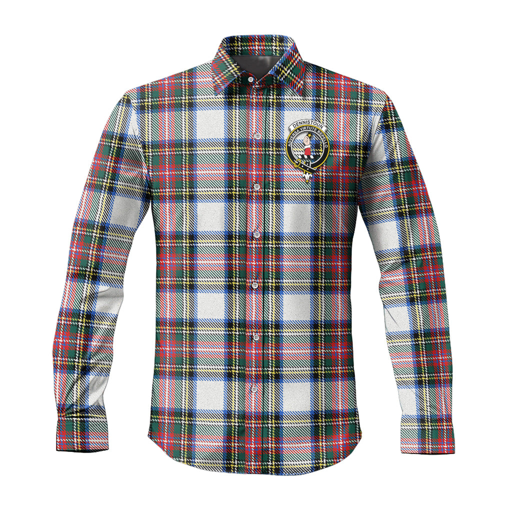 Dennistoun Tartan Long Sleeve Button Up Shirt with Family Crest Men's Shirt - Tartan Vibes Clothing