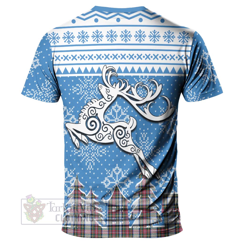 Dennistoun Clan Christmas T-Shirt Celtic Reindeer Style - Tartan Vibes Clothing