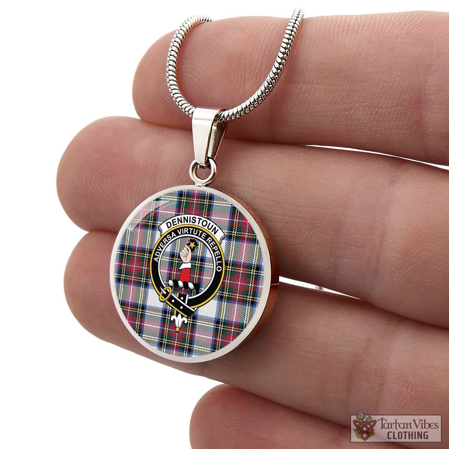 Dennistoun Tartan Circle Necklace with Family Crest - Tartan Vibes Clothing