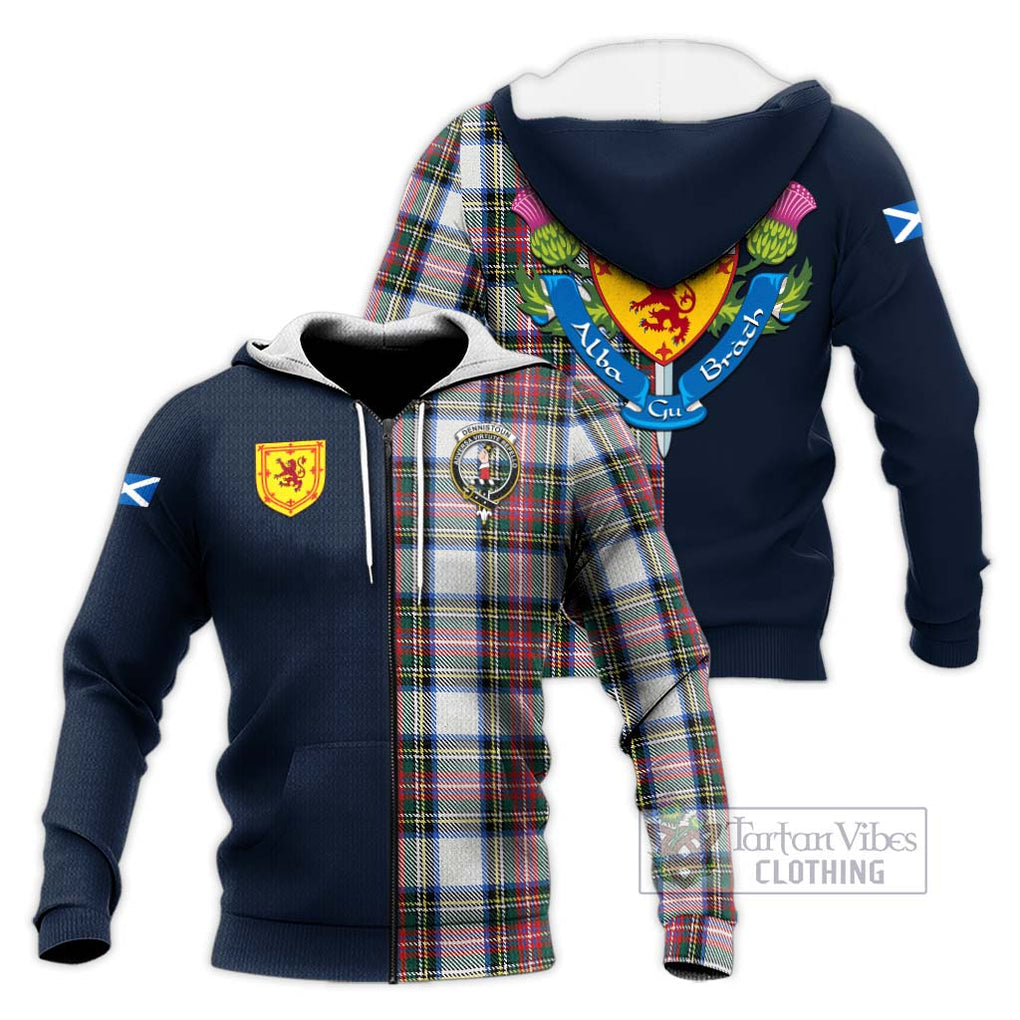Dennistoun Tartan Knitted Hoodie Alba with Scottish Lion Royal Arm Half Style Unisex Knitted Zip Hoodie - Tartan Vibes Clothing