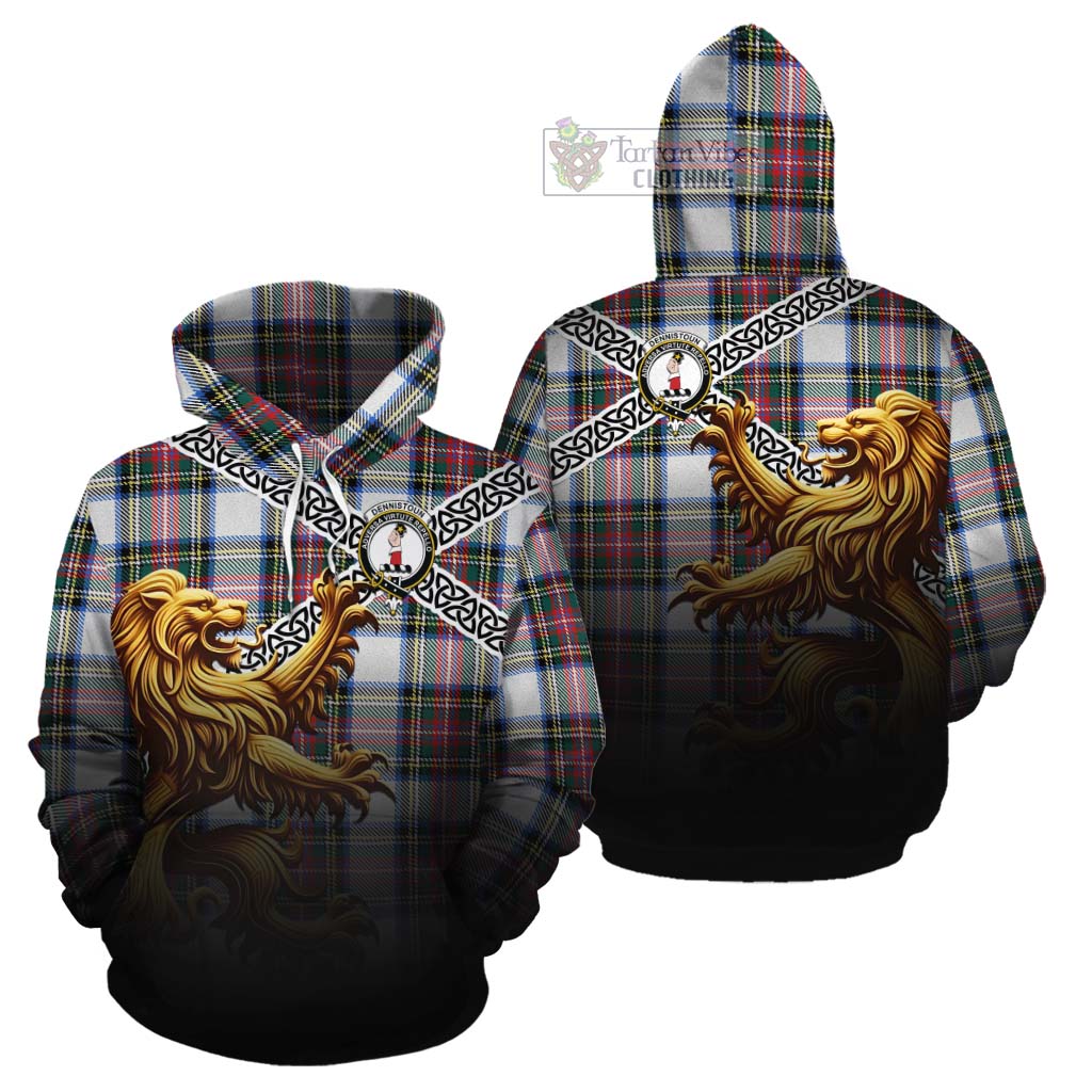 Dennistoun Crest Tartan Cotton Hoodie with Golden Lion Emblem Celtic Style - Tartan Vibes Clothing