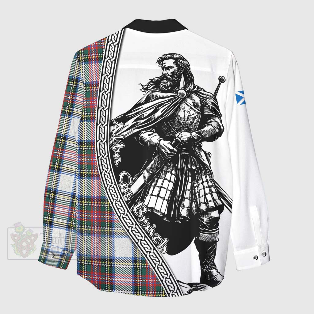 Dennistoun Tartan Clan Crest Women's Casual Shirt with Highlander Warrior Celtic Style - Tartan Vibes Clothing