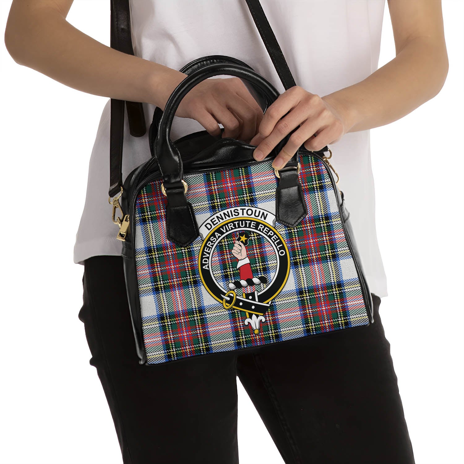Dennistoun Tartan Shoulder Handbags with Family Crest - Tartan Vibes Clothing