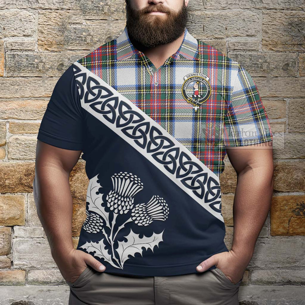 Dennistoun Tartan Polo Shirt Featuring Thistle and Scotland Map - Tartanvibesclothing Store