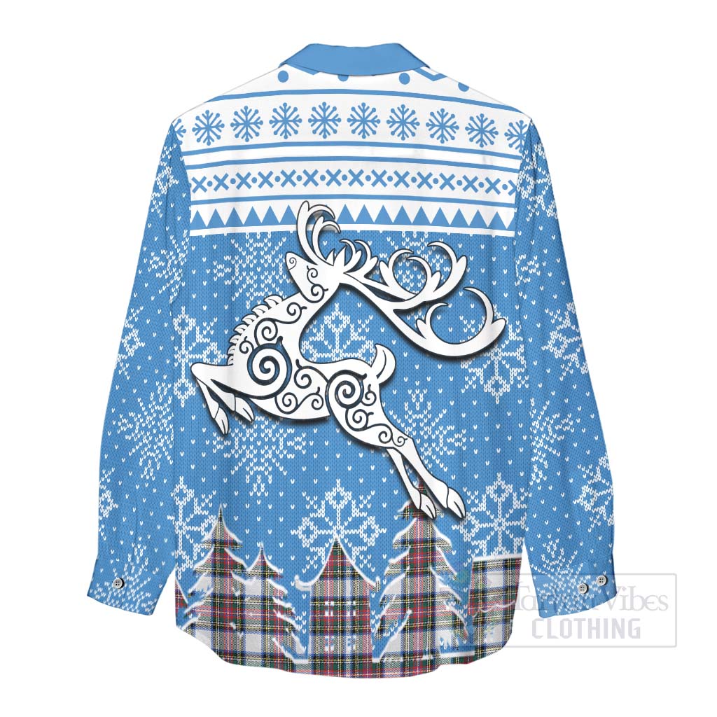 Dennistoun Clan Christmas Women's Casual Shirt Celtic Reindeer Style - Tartan Vibes Clothing