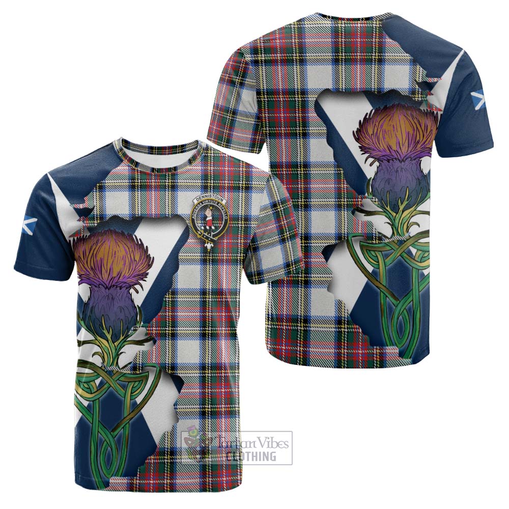 Dennistoun Tartan Family Crest Cotton T-shirt Scottish Thistle Celtic Inspired - Tartan Vibes Clothing