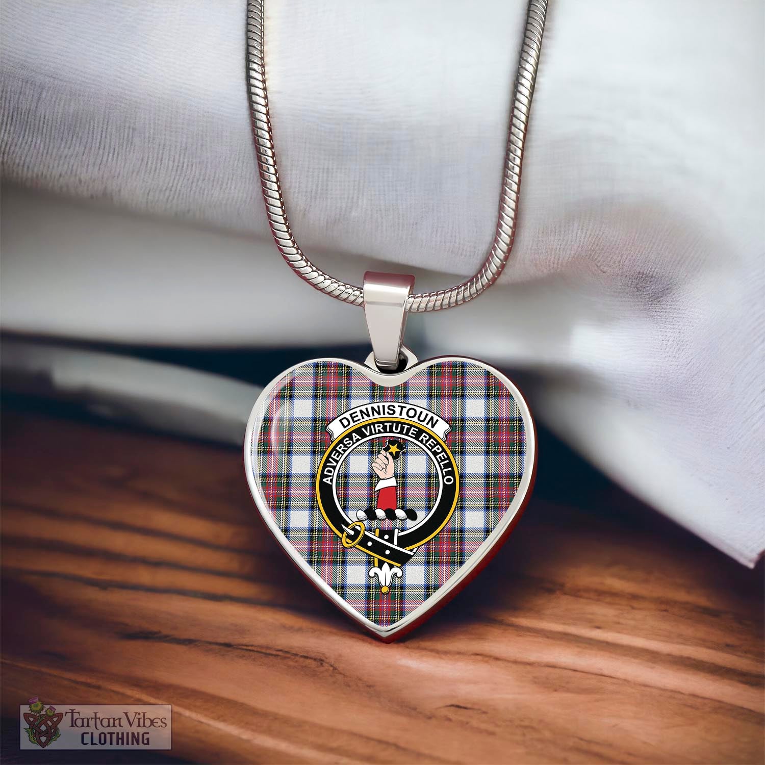 Dennistoun Tartan Heart Necklace with Family Crest - Tartan Vibes Clothing