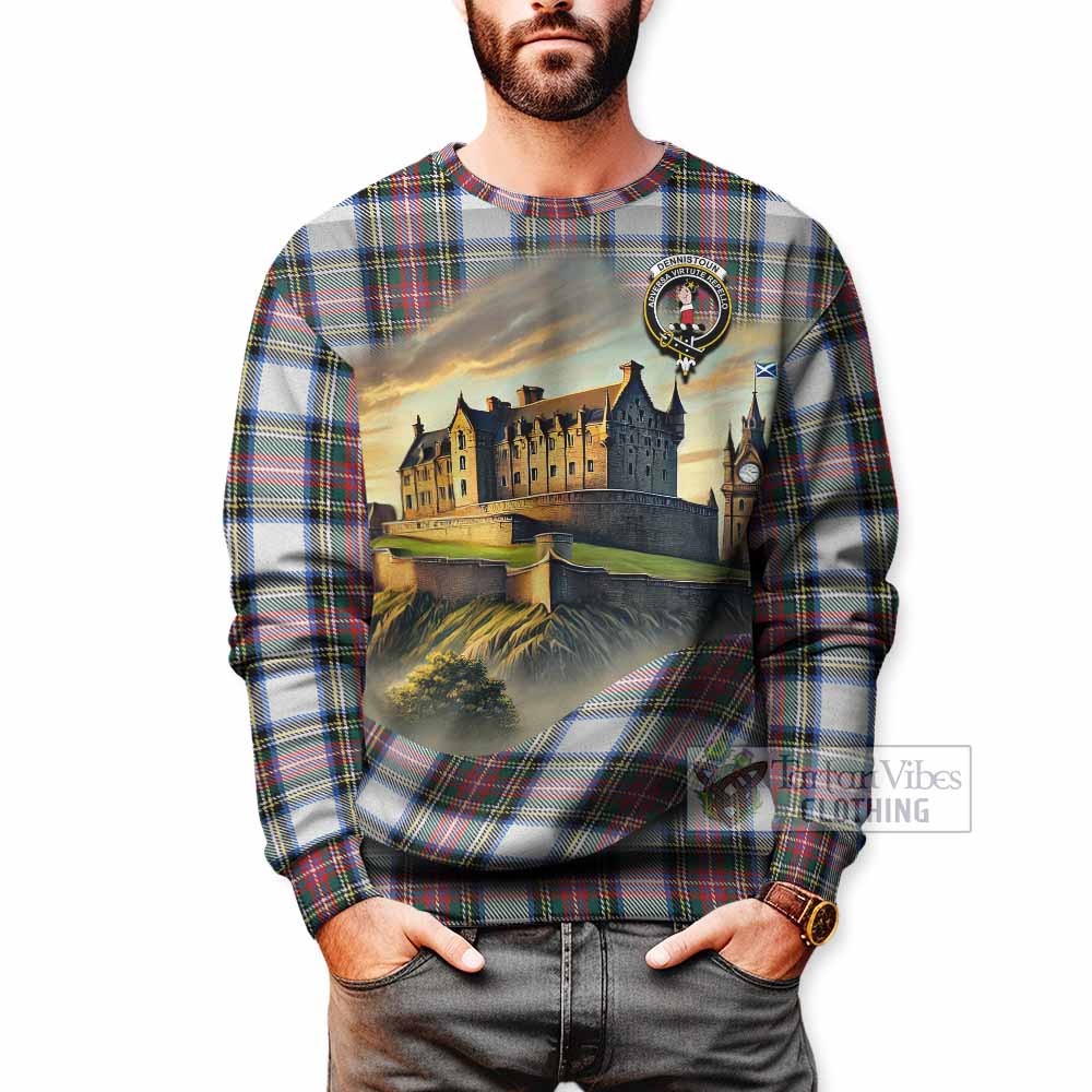 Dennistoun Tartan Family Crest Sweatshirt with Scottish Ancient Castle Style - Tartan Vibes Clothing