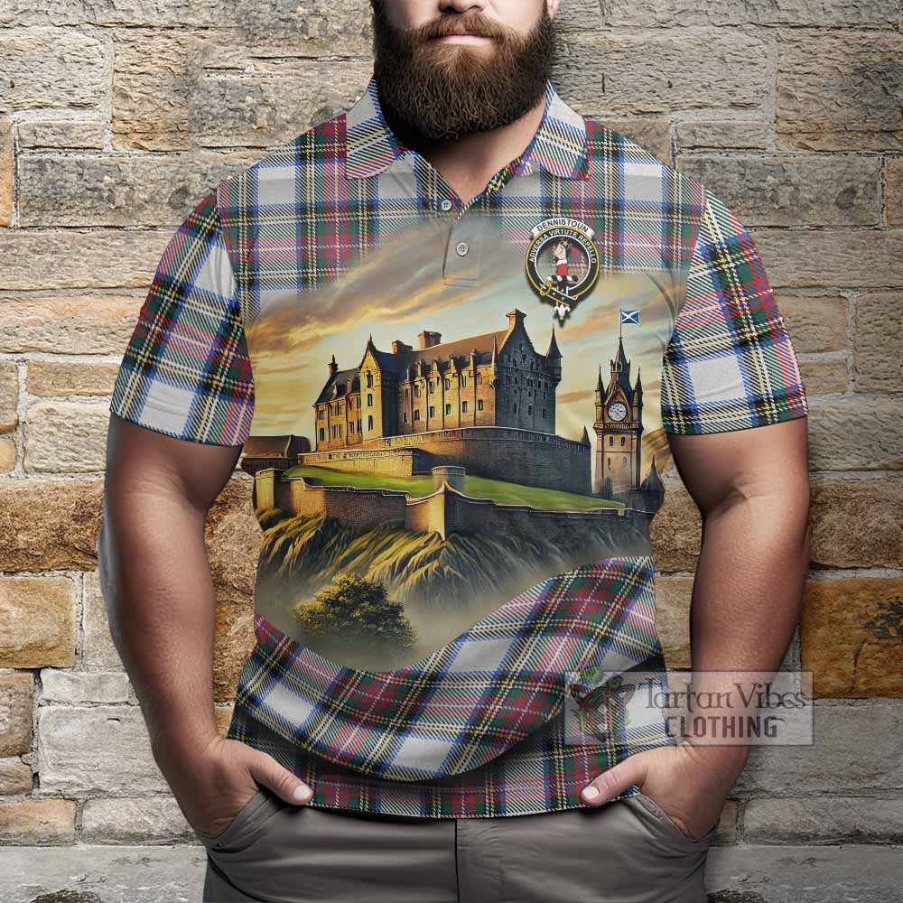 Tartan Vibes Clothing Dennistoun Tartan Family Crest Polo Shirt with Scottish Ancient Castle Stype