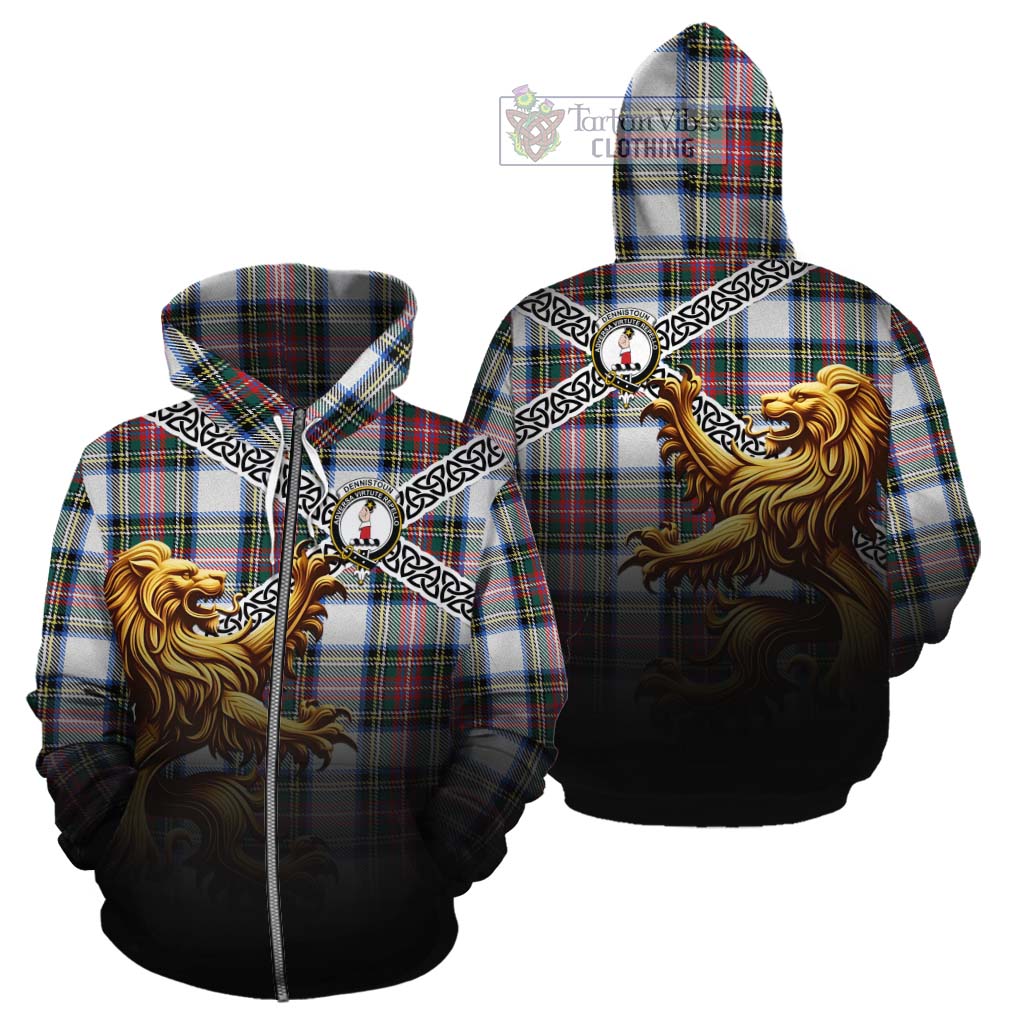 Dennistoun Crest Tartan Cotton Hoodie with Golden Lion Emblem Celtic Style Zip Hoodie - Tartan Vibes Clothing