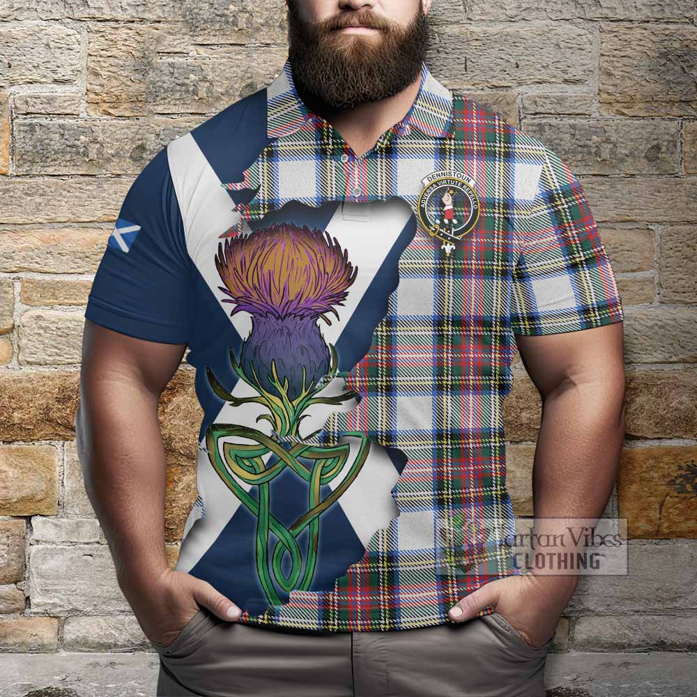 Dennistoun Tartan Family Crest Polo Shirt Scottish Thistle Celtic Inspired - Tartan Vibes Clothing