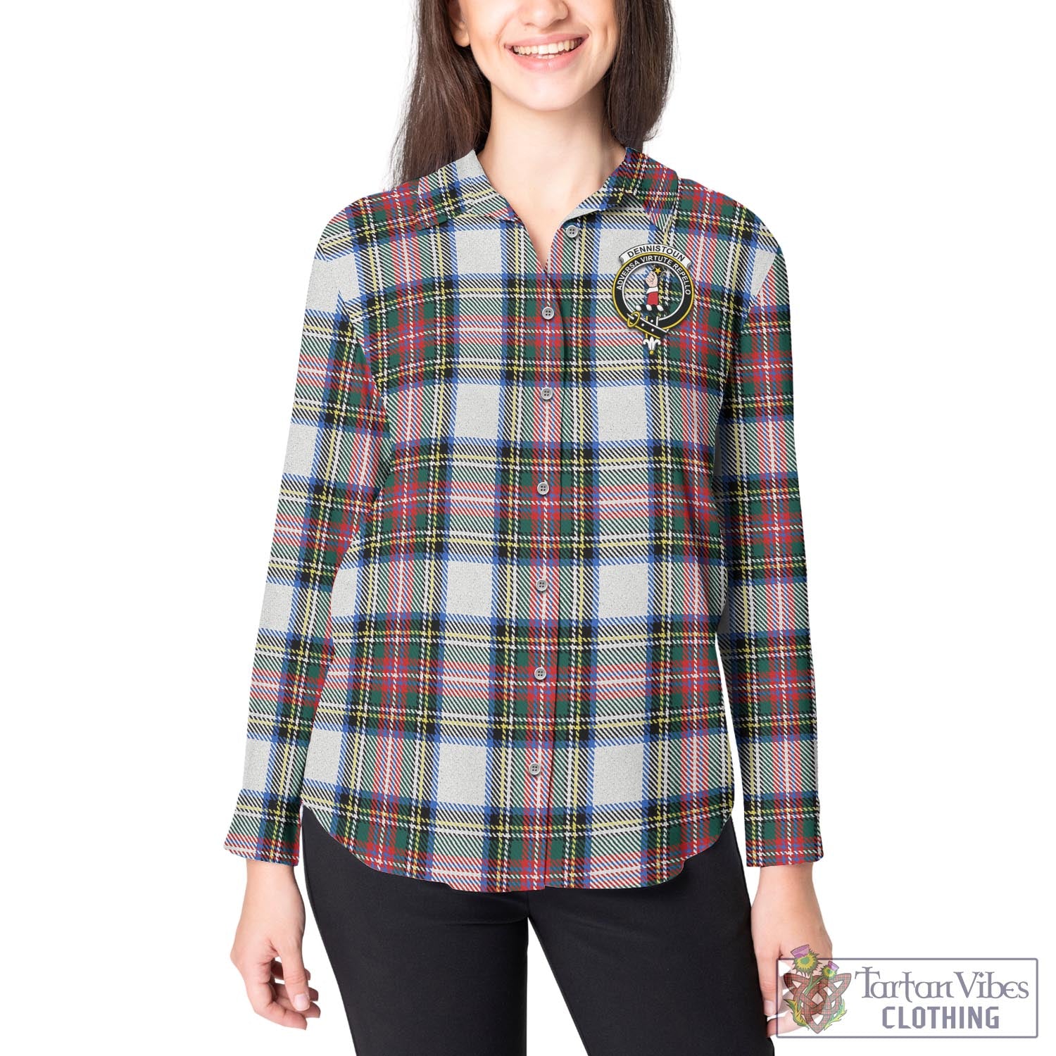 Dennistoun Tartan Women's Casual Shirt with Family Crest - Tartan Vibes Clothing