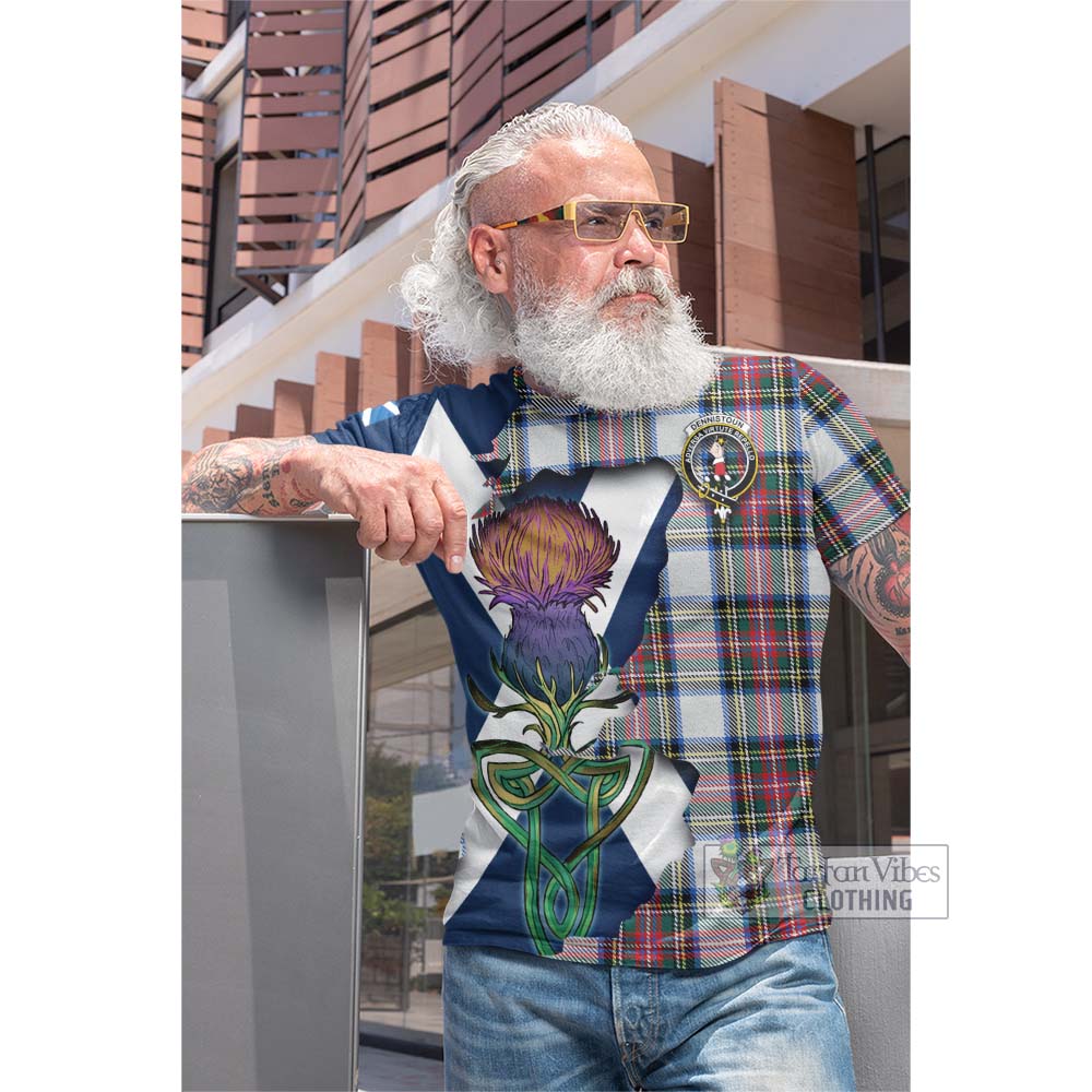 Dennistoun Tartan Family Crest Cotton T-shirt Scottish Thistle Celtic Inspired - Tartan Vibes Clothing