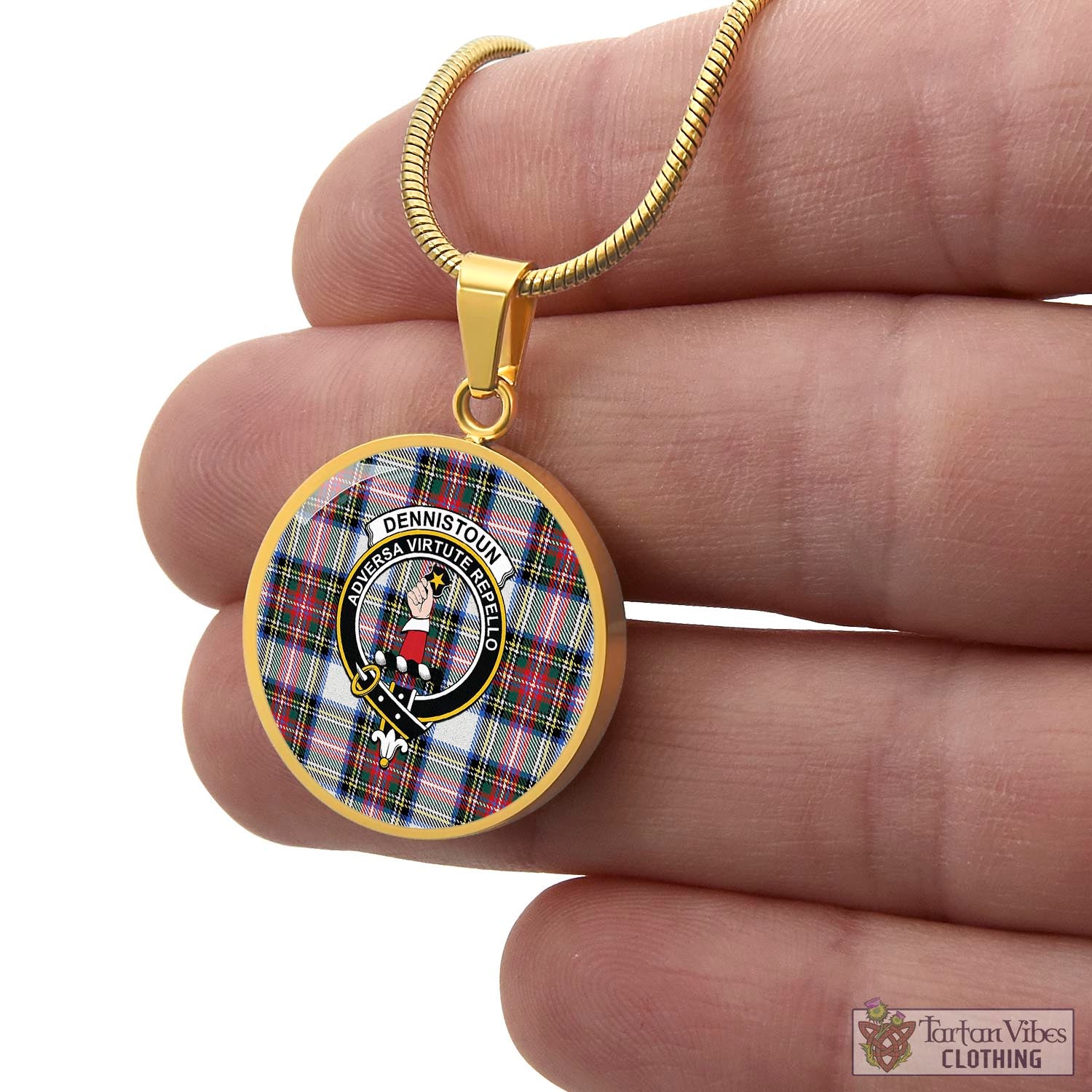 Dennistoun Tartan Circle Necklace with Family Crest - Tartan Vibes Clothing