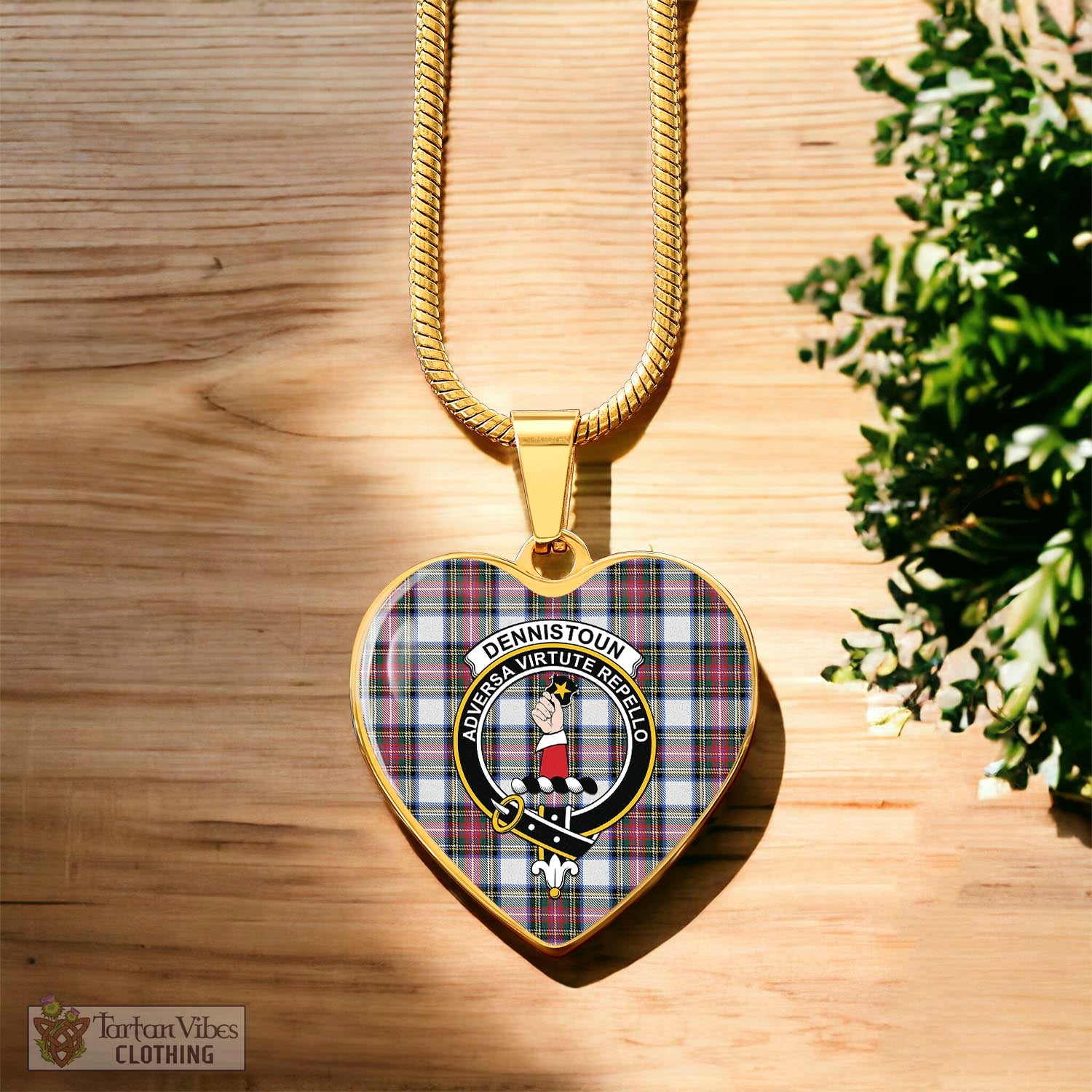 Dennistoun Tartan Heart Necklace with Family Crest Luxury Necklace (Gold) No - Tartan Vibes Clothing