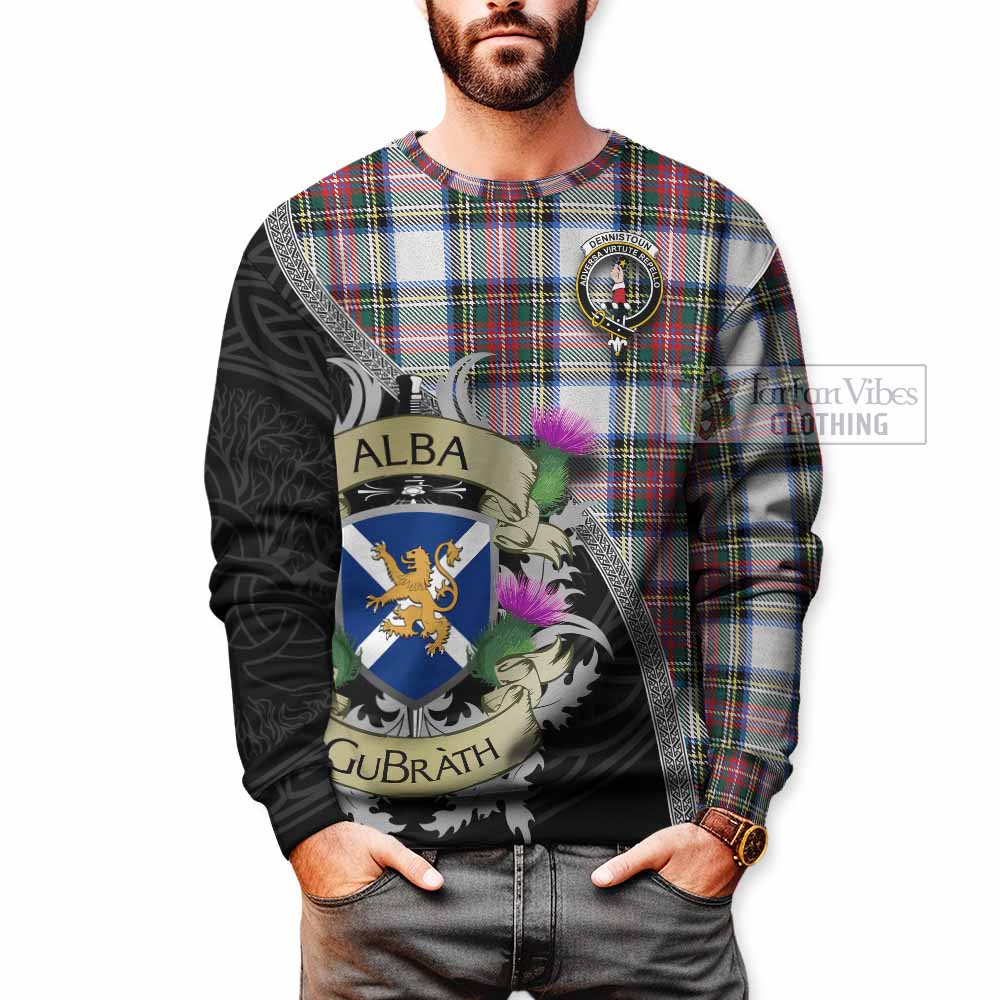 Dennistoun Tartan Family Crest Sweatshirt Lion Rampant Royal Thistle Shield Celtic Inspired - Tartan Vibes Clothing