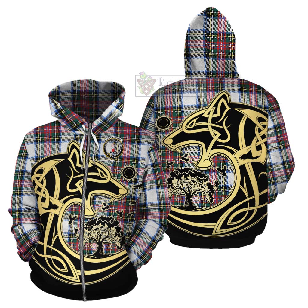 Dennistoun Tartan Cotton Hoodie with Family Crest Celtic Wolf Style - Tartan Vibes Clothing