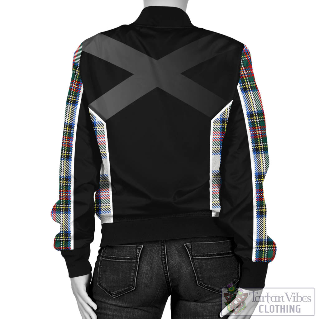 Tartan Vibes Clothing Dennistoun Tartan Bomber Jacket with Family Crest and Scottish Thistle Vibes Sport Style