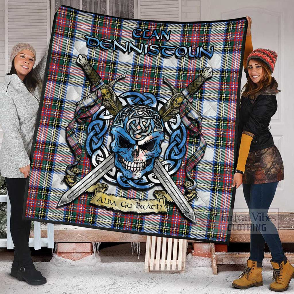 Dennistoun Tartan Quilt with Celtic Skull Alba Gu Brath Style - Tartan Vibes Clothing