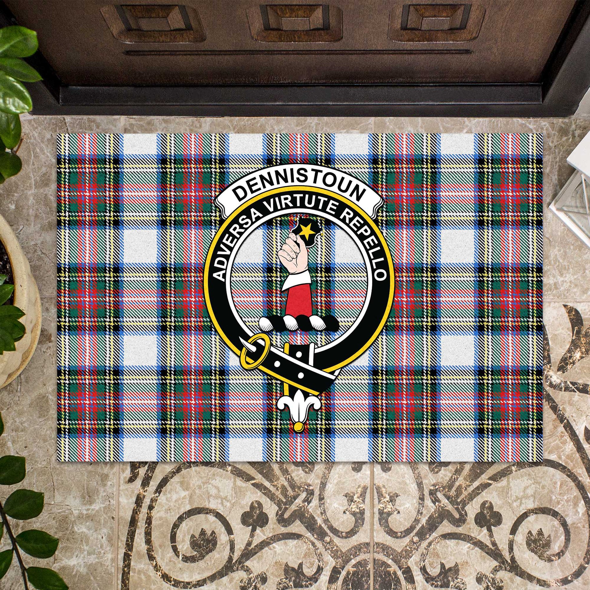 Dennistoun Tartan Rubber Doormat with Family Crest - Tartan Vibes Clothing