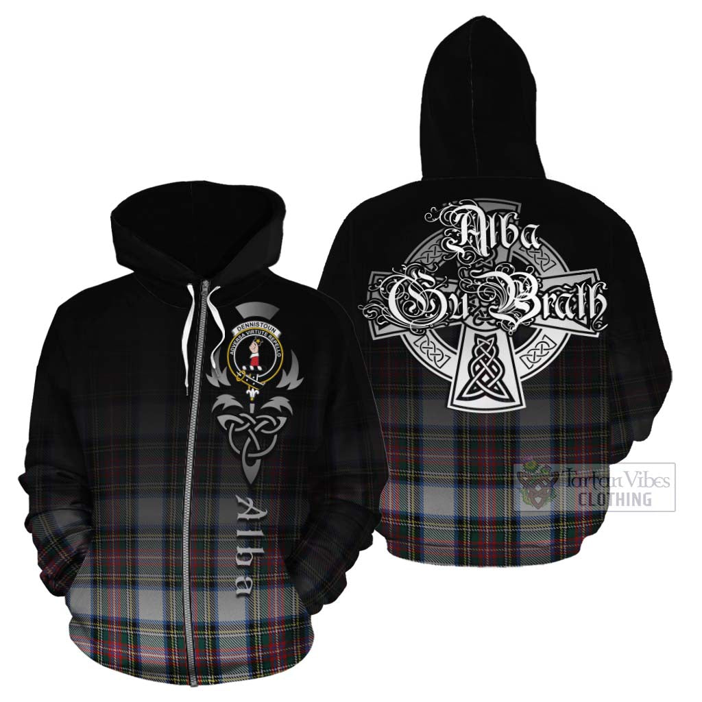 Tartan Vibes Clothing Dennistoun Tartan Cotton Hoodie Featuring Alba Gu Brath Family Crest Celtic Inspired