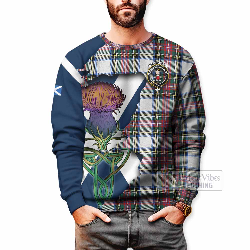 Dennistoun Tartan Family Crest Sweatshirt Scottish Thistle Celtic Inspired - Tartan Vibes Clothing