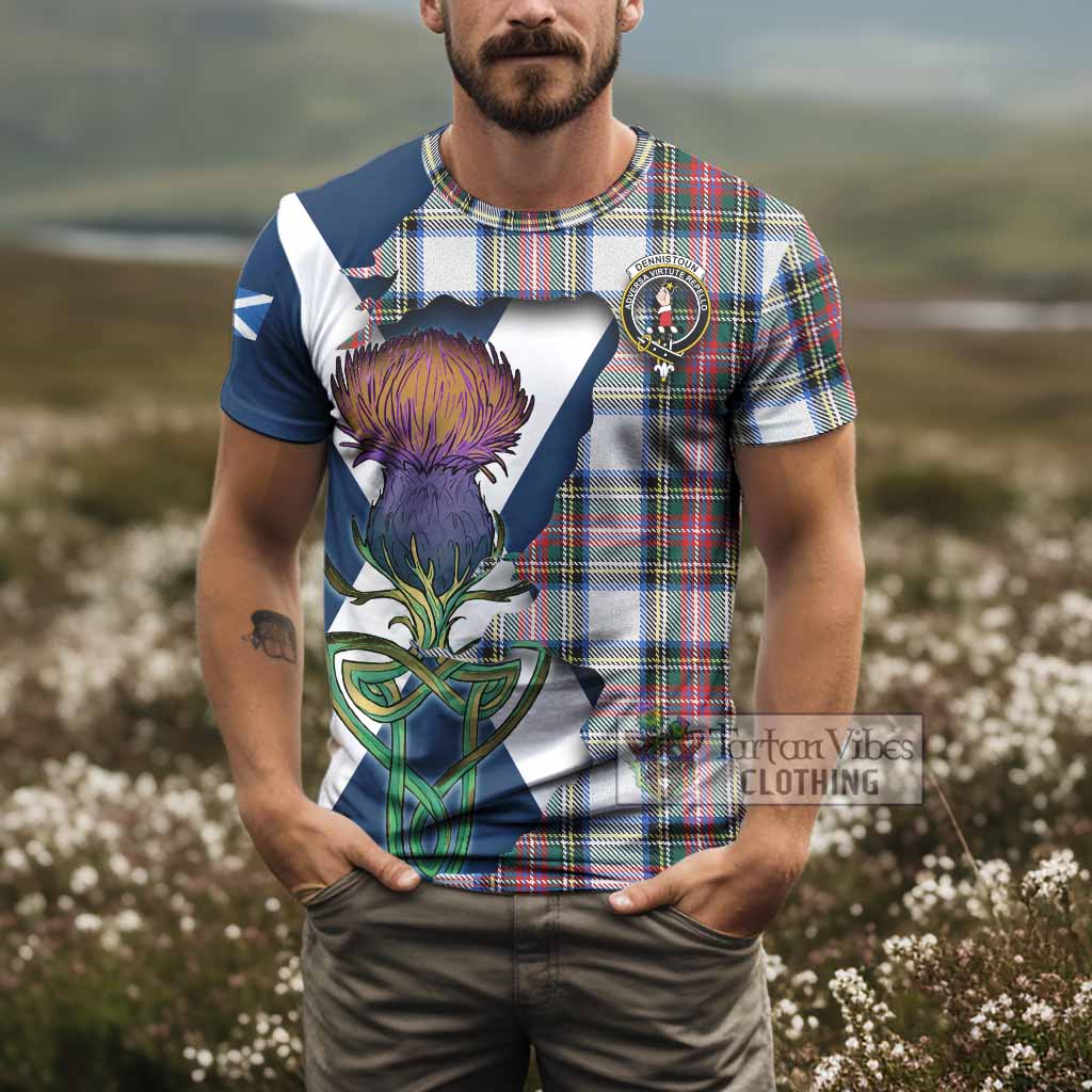 Dennistoun Tartan Family Crest T-Shirt Scottish Thistle Celtic Inspired - Tartan Vibes Clothing