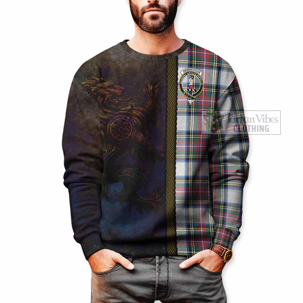 Dennistoun Tartan Family Crest Sweatshirt Alba Gu Brath Be Brave Lion Ancient Style - Tartan Vibes Clothing