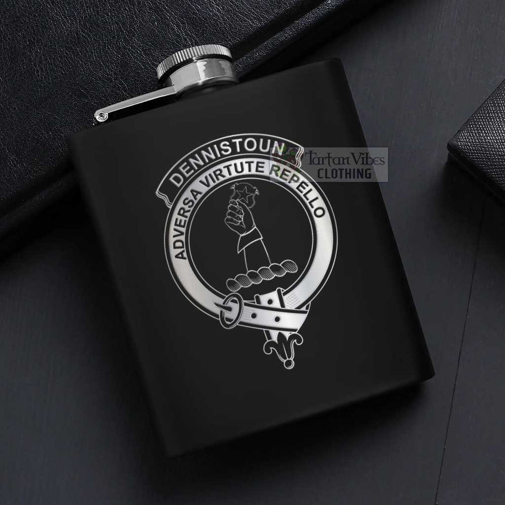 Dennistoun Crest Hip Flask Set 7oz Black Stainless Steel with A Gift Box - 2D-tartanvibesclothing