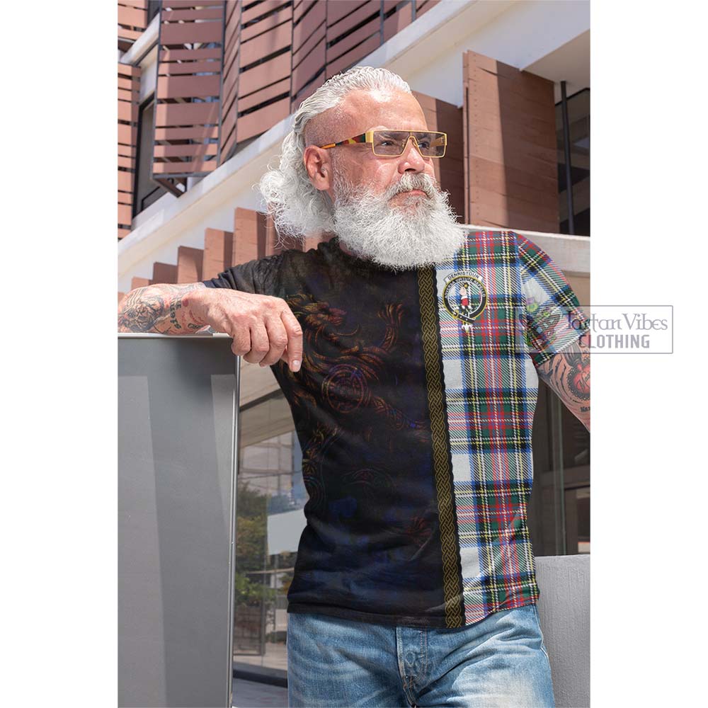 Tartan Vibes Clothing Dennistoun Tartan Family Crest Cotton T-shirt Alba Gu Brath Be Brave Lion Ancient Style