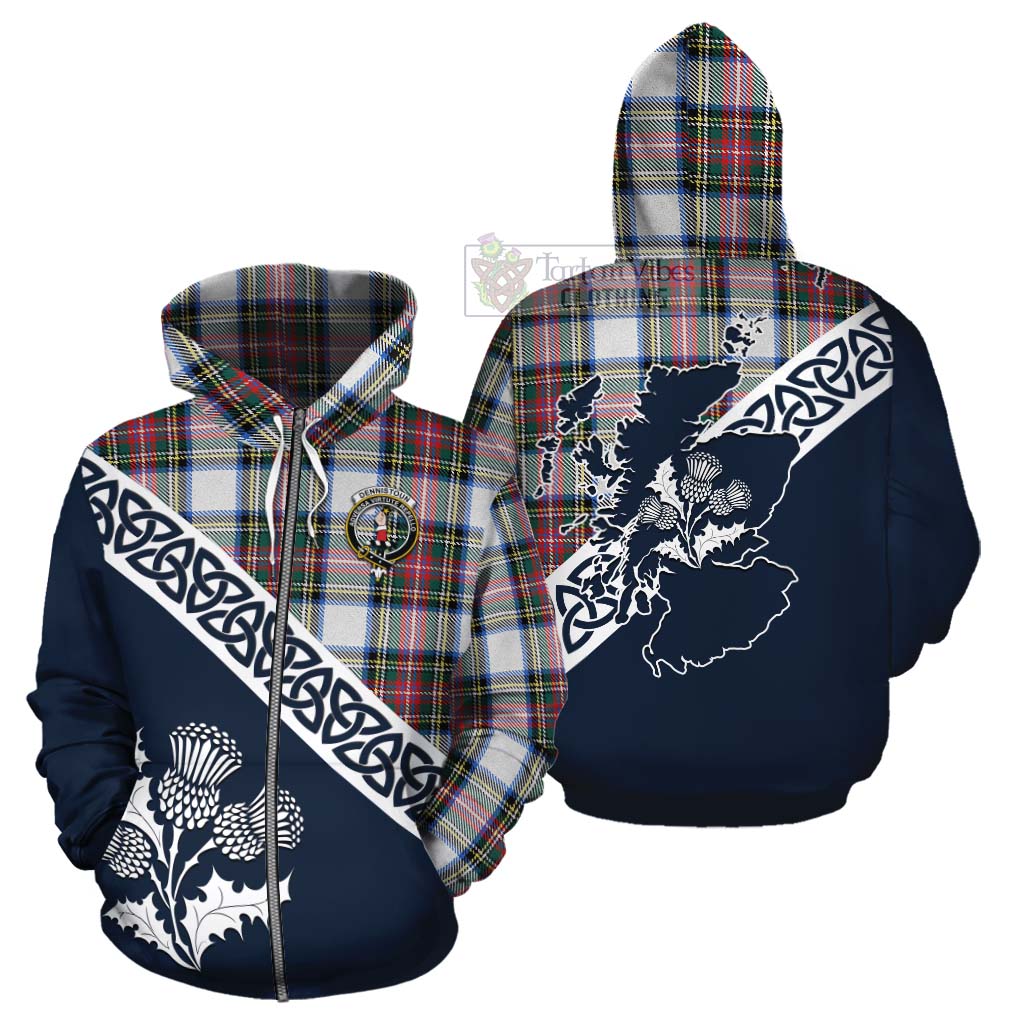 Dennistoun Tartan Cotton Hoodie Featuring Thistle and Scotland Map - Tartan Vibes Clothing