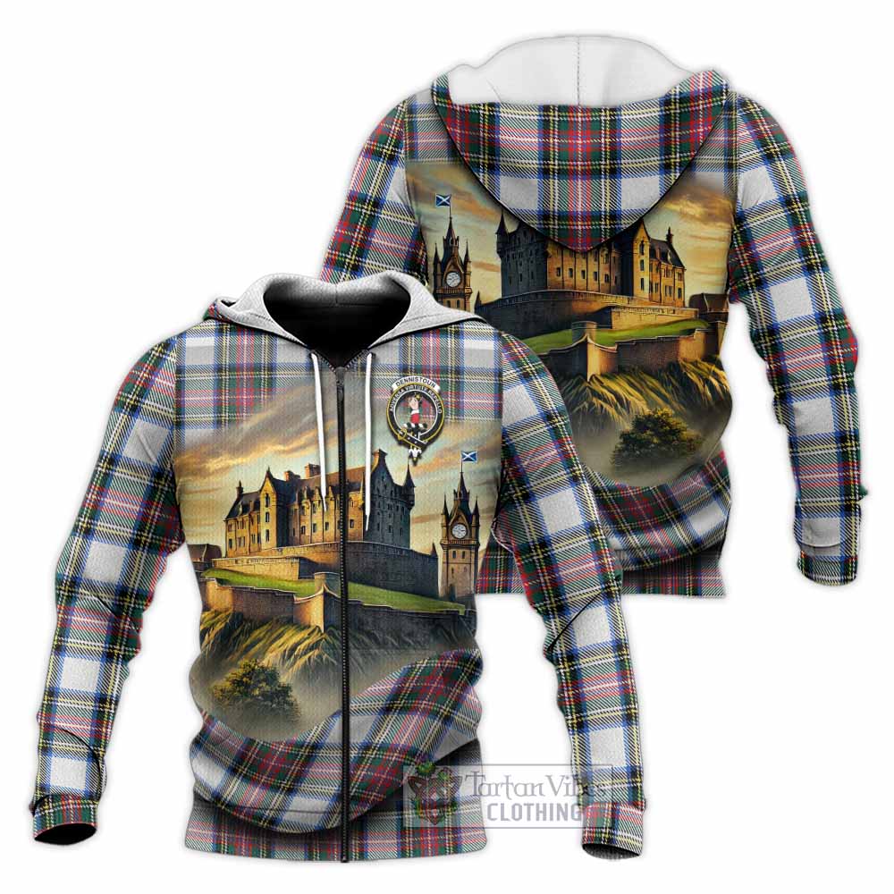 Dennistoun Tartan Family Crest Knitted Hoodie with Scottish Ancient Castle Style Unisex Knitted Zip Hoodie - Tartan Vibes Clothing